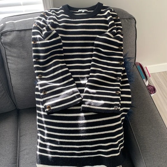 Madewell Striped Button Sleeve Merino wool sweater dress. - Picture 2 of 3